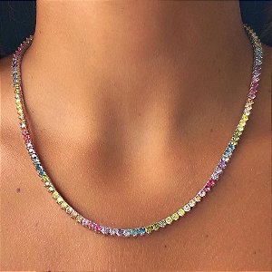 Colar Riviera Coração Rainbow 45 cm