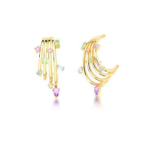 Brinco Ear Hook 4 Vias com Zircônias Coloridas