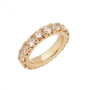 Anel Aliança Dourado Cravejado com Zircônias