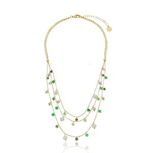 Colar 3 Vias com Jades Esmeralda e Pérolas