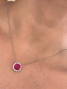 Colar Safira Rosa Fusion Redondo Cravejado ao Redor