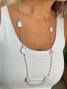 Colar de Cristais Longo com Pérolas Barrocas