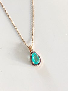 Colar com Pingente Gota Turmalina Cravejado com Zircônias Tanzanita