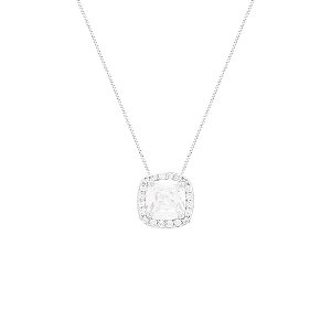 Colar  com Pingente de Zircônia Quadrada Cravejada com Zircônias Brancas ao Redor (com variações)