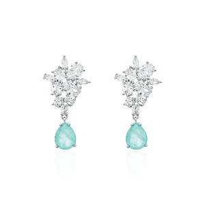 Brinco Cluster Zircônias Brancas com Pendente de Gota Turmalina