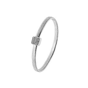 Pulseira de Malha com Pingente Quadrado Cravejado com Zircônias Brancas (com variações)