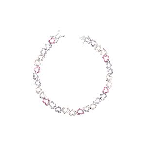 Pulseira Riviera Corações Vazados Cravejados com Zircônias em Tons de Rosa