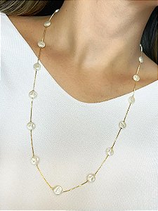 Colar Dourado Longo com Pérolas 60cm