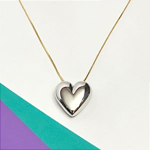Colar de Corrente Veneziana e com Pingente Coração Liso Duo 40 cm