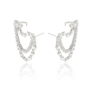 Brinco em Zircônia Earchain com banho de Ródio Branco