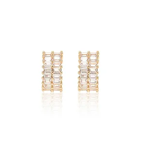 Brinco Argola Média de Baguetes com 2 Fileiras com Banho de Ouro Dourado