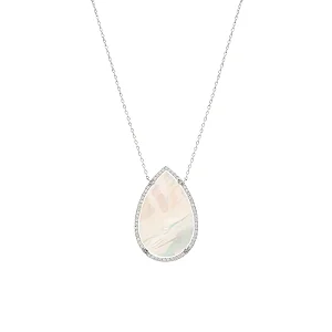 Colar em Gota de Madrepérola Cravejado ao Redor em Banho de Ródio Branco (40cm +5cm)