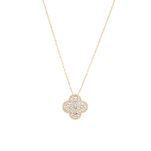 Colar Trevo com Cravação em Zircônia em Prata com Banho de Ouro Dourado (45cm +10cm)