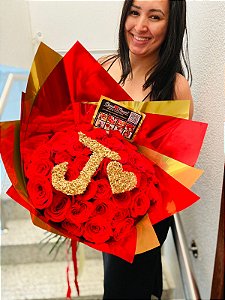 Mega Buquê 40 Rosas Importadas + Letra