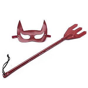 Kit Diabinha com Chibata Tridente e Máscara Vermelha Linha Sado