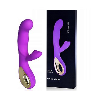 Vibrador Rabbit Angel Recarregável Ponto G com Estimulador Clitoriano e Alça Metalizada 10 modos
