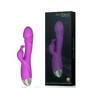 Vibrador ROMEO Recarregável com Detalhe de Glande com Estimulador Clitoriano Formato Coelho Rabbit