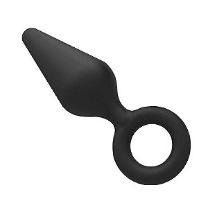 Plug Anal em Silicone TAMANHO M - Formato Cone com Alça de Dedo - 11,6x3,3