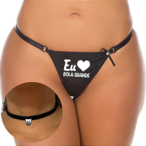 Kit Calcinha Fio Dental e Chocker com Frase "Eu Amo Rola Grande"