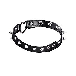 Coleira Feminina Bondage Choker com Coração e Pinos - Preto