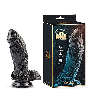 Prótese Realística 17,5x5,5cm com Ventosa, possui Escroto, Corpo com Textura Escamosa e Glande – MU CHISA