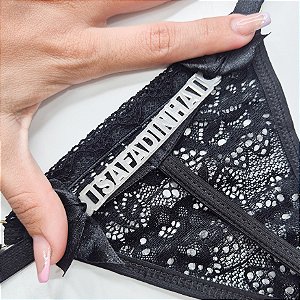 Calcinha Tailandesa em Fio com Nome Atras SAFADINHA - Preta