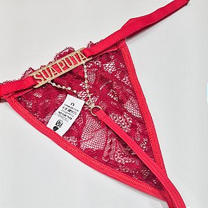 Calcinha em Fio com Strass nome SUA PUTA