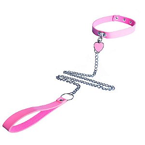 Coleira com Guia Corrente ROSA