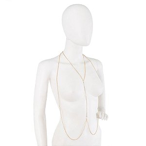 Colar de Corpo com Corrente Dourada e Detalhe Central com Strass
