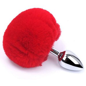 Plug Anal de Metal com Pompom - Tamanho M - VERMELHO