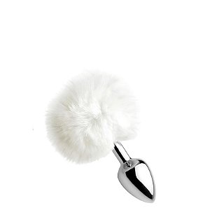 Plug Anal em Metal Branco com Pompom TAMANHO M