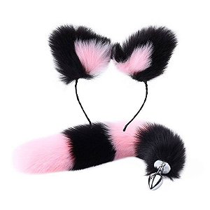 Kit Gatinha (Plug Cauda e Orelha) PINK+PRETO