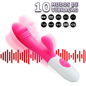 Vibrador Rabbit com Estimulador de Clitóris e 10 modos de Vibração - Recarregável