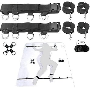 Kit de Bondage com 5 peças (Amarra + Restritor + Venda + Algema Pé + Algema Mão)