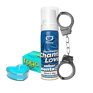 Combo Erótico com Chanti Love Mousse, Fogo da Paixão Vela e Algema de Metal