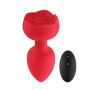Plug Anal Vibratório com Formato de Rosa e Controle TAMANHO M - VERMELHO