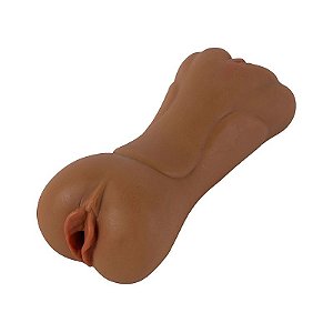 Masturbador Masculino 18x5 cm em Cyberskin - Dupla Vagina - MARROM