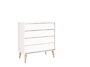 Cômoda Gaveteira Noah Retrô Branco Fosco com pés em madeira natural - Reller