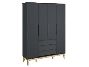 Roupeiro Noah Classic Grafite com pés em madeira natural - Reller