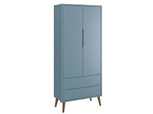 Roupeiro Théo 02 portas Azul com pés em madeira - Reller