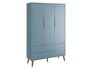 Roupeiro Théo 03 Portas Azul com pés em madeira - Reller