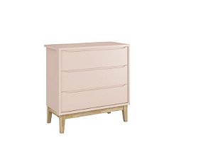 Cômoda Gaveteira Classic Rosa com pés em madeira natural - Reller