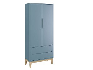 Roupeiro Classic 02 portas Azul com pés em madeira natural - Reller