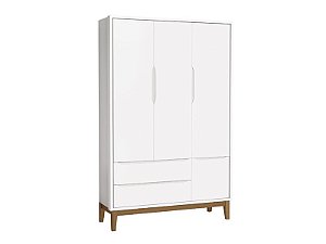 Roupeiro Classic 03 Portas Branco Fosco com pés em madeira - Reller