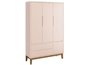 Roupeiro Classic 03 Portas Rosa com pés em madeira - Reller