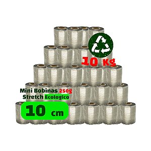 Mini Bobina Filme Stretch ECOLOGICO RECICLADO 10 cm (100 mm) 250g - Cx c/ 40 bobinas