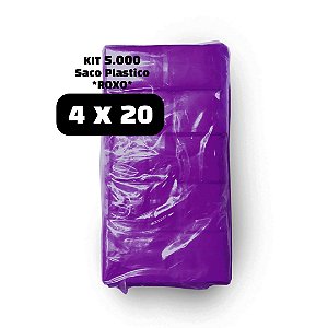 Saco Plastico 4x20 - Kit Pct c/ 5.000 unid. - ROXO