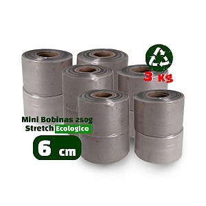 Mini Bobina Filme Stretch Ecologico Reciclado 6 cm - Kit 3Kg (12)