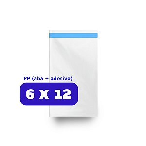 Saco Plástico PP Adesivado + Aba - Tamanho 6x12+3 (0,06mm) - 100 unid.