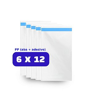 Saco Plástico PP Adesivado + Aba - Tamanho 6x12+3 (0,06mm) - Kit 500 unid.